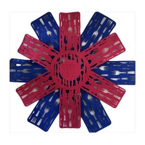 CORE KITCHEN Set of 2 Pot & Pan Felt Protector Pads Red & Blue Utensil Patterned